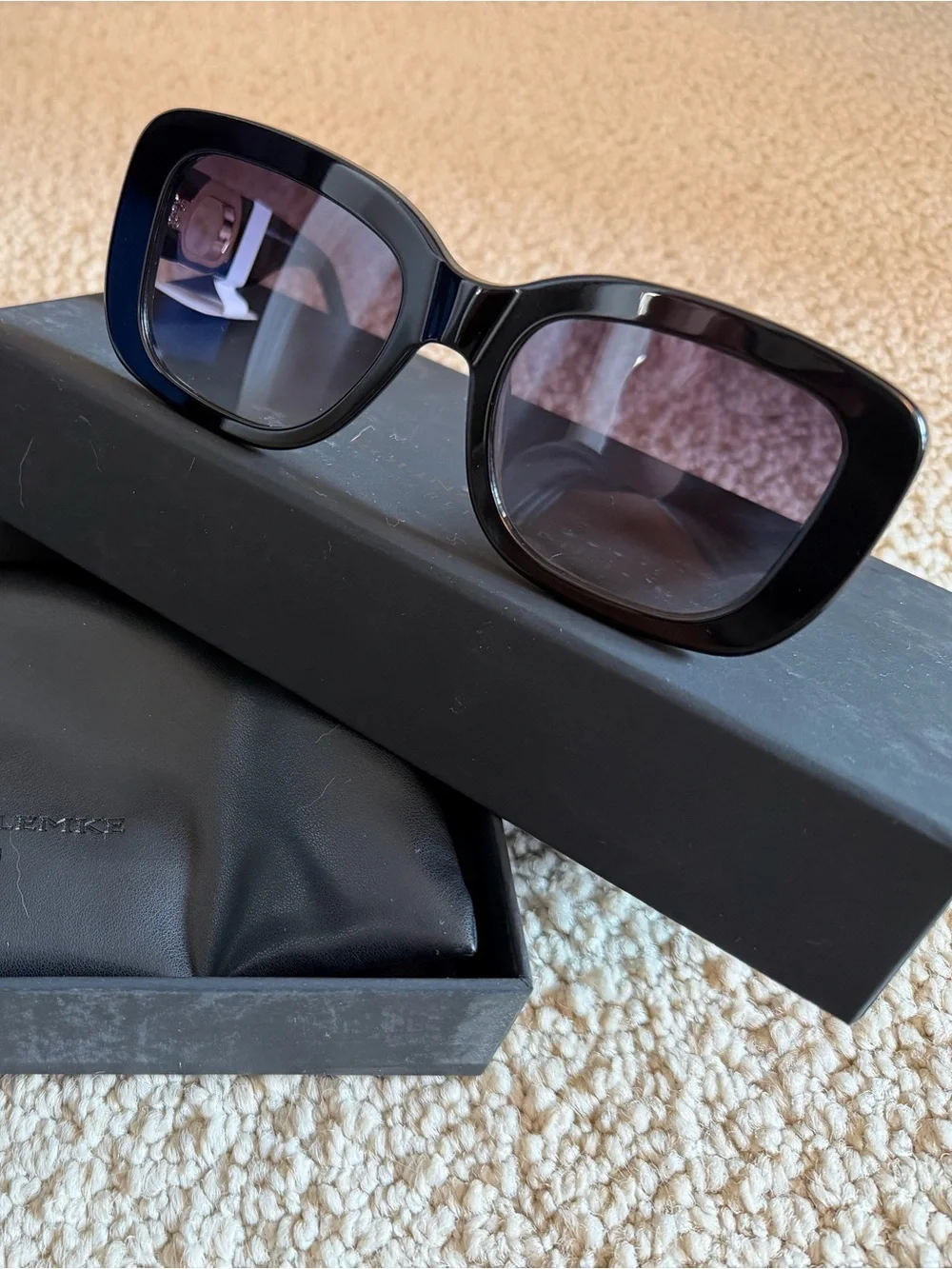 Carolina Lemke Berlin Adella Women's Black Rectangular Sunglasses
